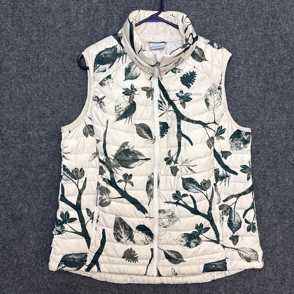 Columbia Heavenly Omni-Heat Puffer Vest Womens XL Cream Green Botanical Leaf